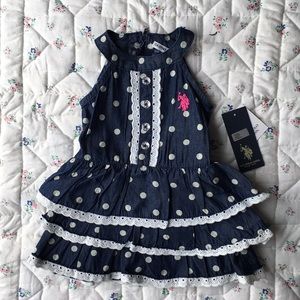 Polo chambray polka dot dress; 6-9 months